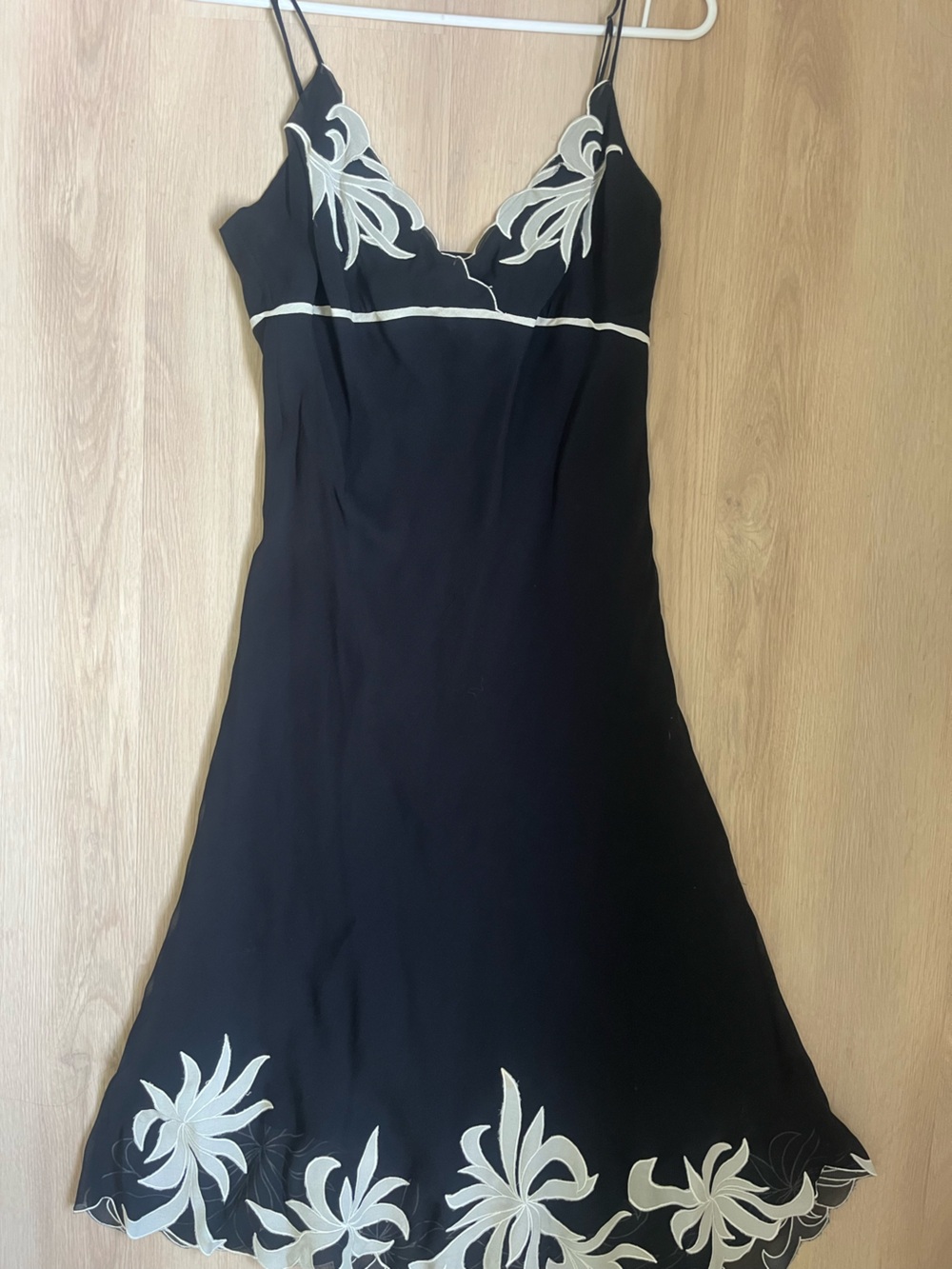 BCBGMaxAzria 100% Silk Y2K Vintage Floral Embroidered Midi Slip Dress